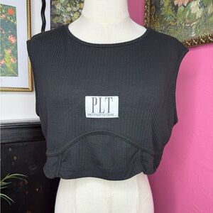 NWT PrettyLittleThing Black Badge Detail Rib Corset Crop Top Sz 12